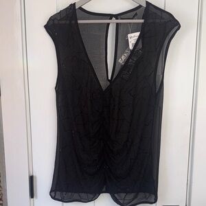 Urban Behavior Black Sheer Draped Blouse Women’s Size Large Mesh Top